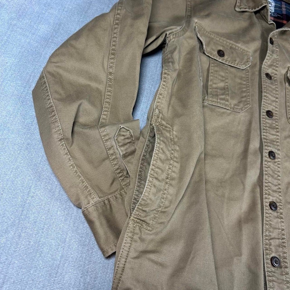 Timberland Mens Brown Twill Flannel Lined Shirt Jacket Workwear Small Pockets - Picture 6 of 6